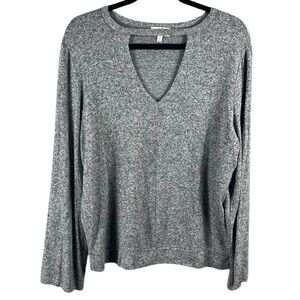 Lucky Brand  Key Hole Front Heathered Gray Knit Top Size L